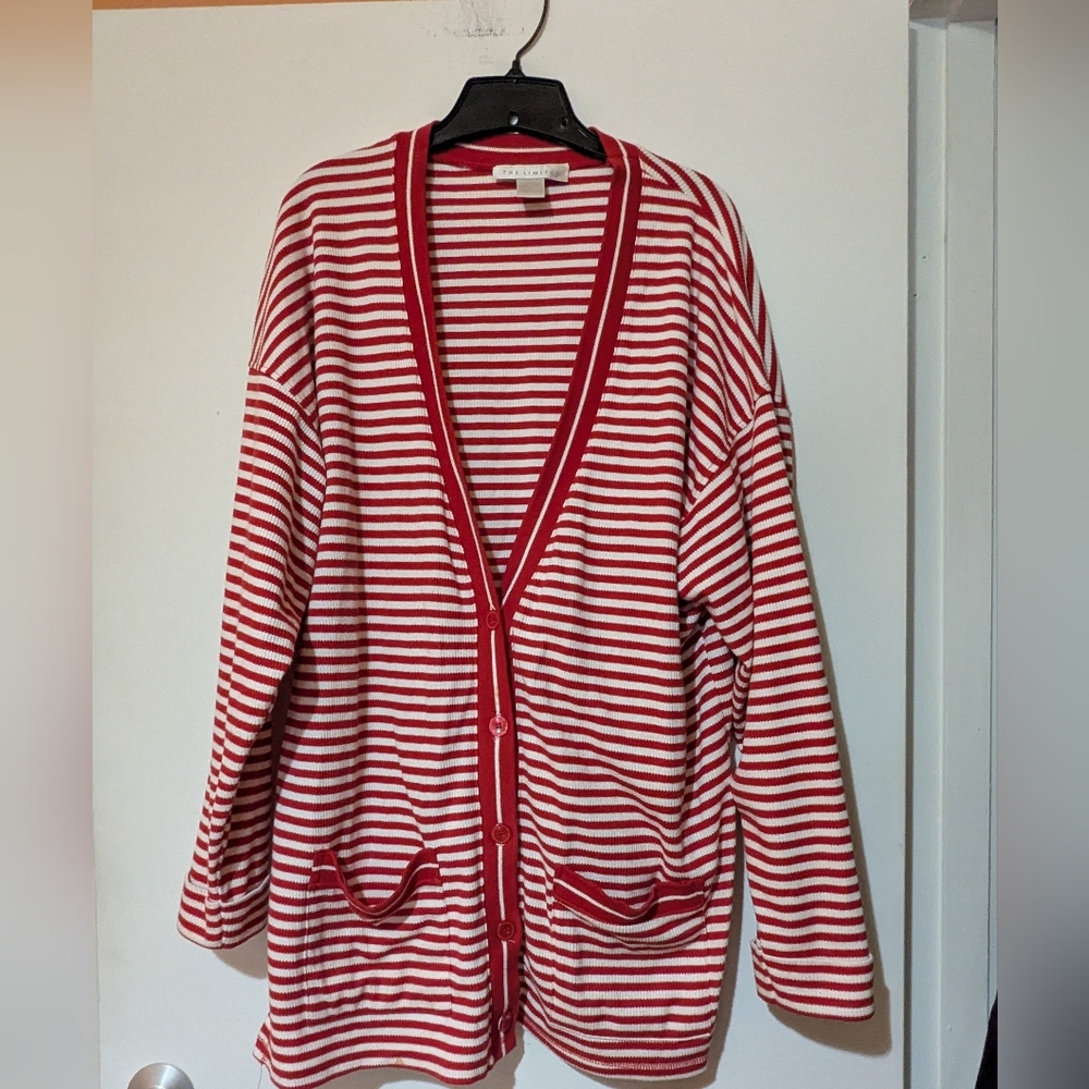 Vintage The Limited Red and White Striped Cardigan